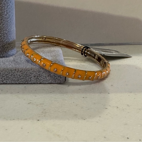 NWT Sequin by Nordstrom Clamper Bangle Bracelet-orange & gold tone & rhinestones - Picture 10 of 12